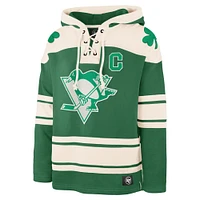 Men's '47 Sidney Crosby Kelly Green Pittsburgh Penguins St. Patrick's Day Player Name & Number Lacer Pullover Hoodie