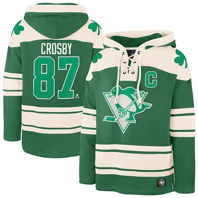 Sweat à capuche lacets pour homme '47 Sidney Crosby Kelly Green Pittsburgh Penguins St. Patrick's Day Player Name & Number