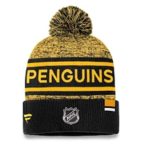 Men's Fanatics Black/Gold Pittsburgh Penguins Authentic Pro Cuffed Knit Hat with Pom