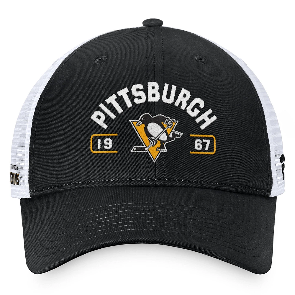 Men's Fanatics Black/White Pittsburgh Penguins Free Kick Trucker Adjustable Hat