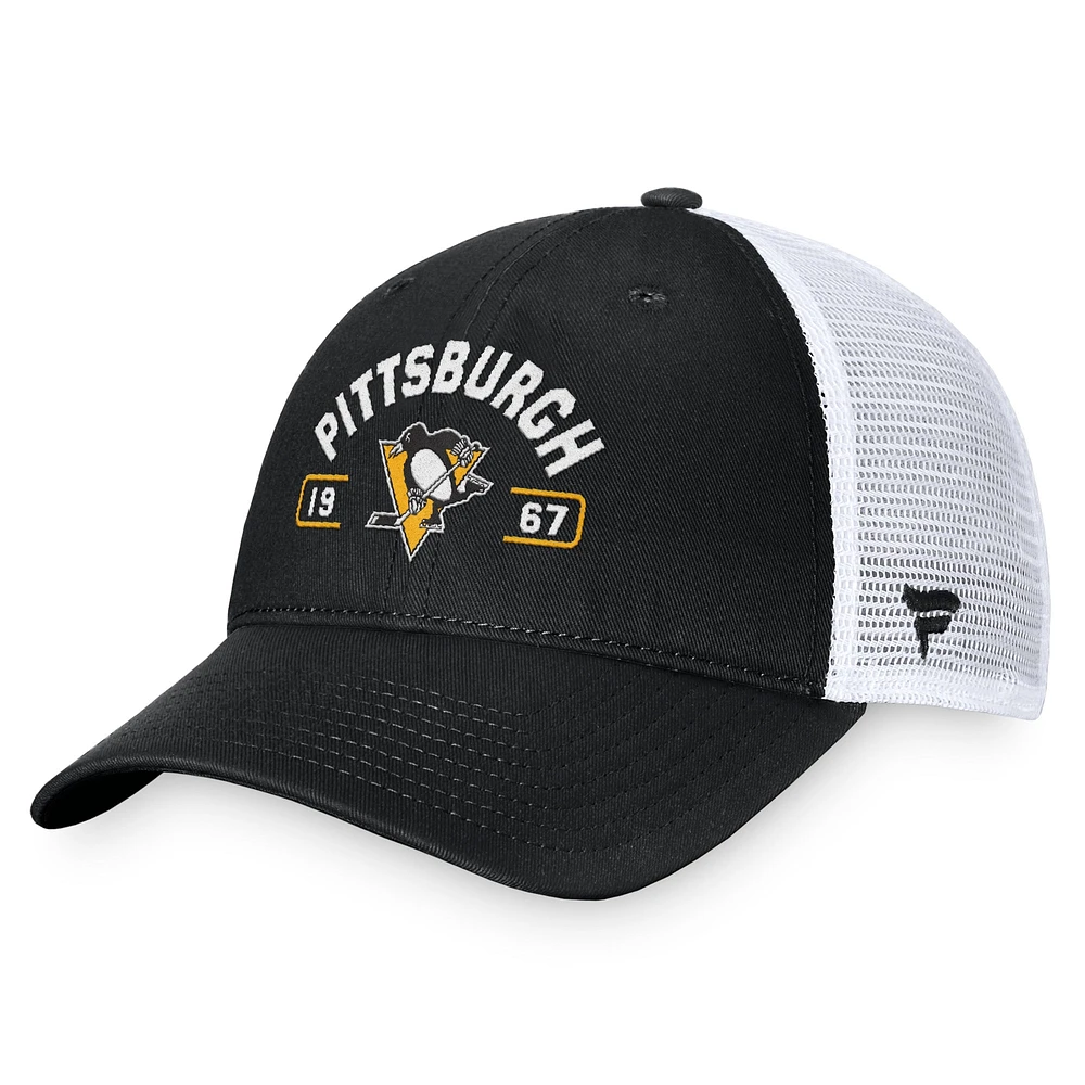 Men's Fanatics Black/White Pittsburgh Penguins Free Kick Trucker Adjustable Hat