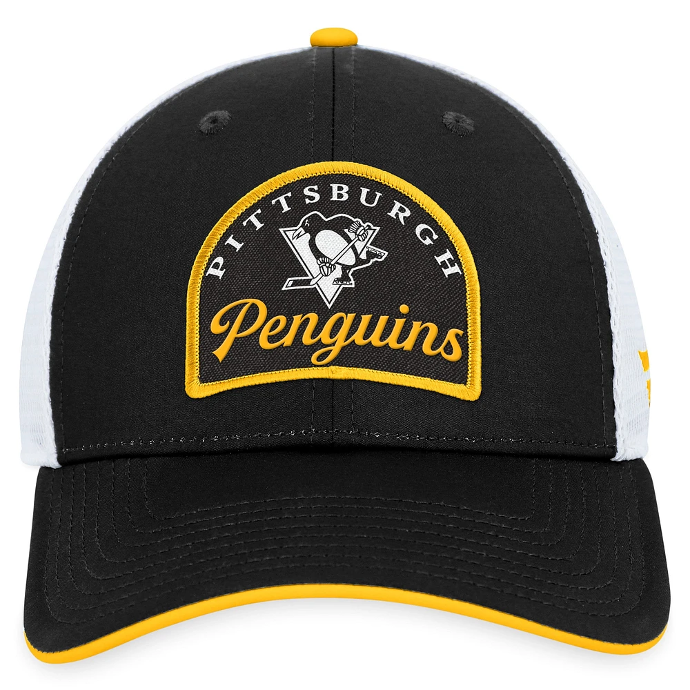 Men's Fanatics Black/White Pittsburgh Penguins Fundamental Adjustable Hat