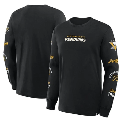 T-shirt à manches longues Fanatics pour hommes, noir, avec logo Legacy des Penguins de Pittsburgh