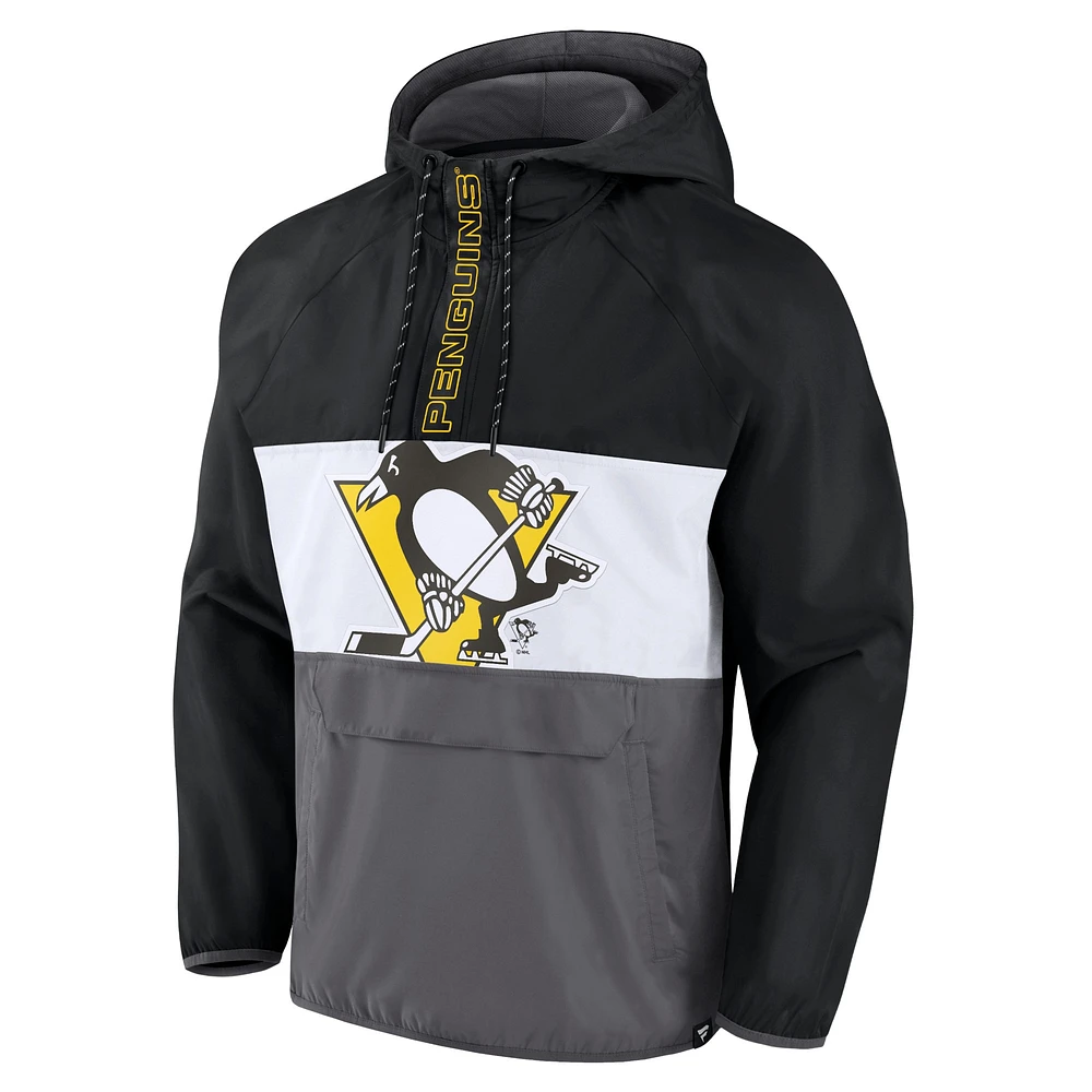Veste à capuche demi-zip Fanatics pour hommes, Pittsburgh Penguins Flagrant Foul Anorak Raglan, noire