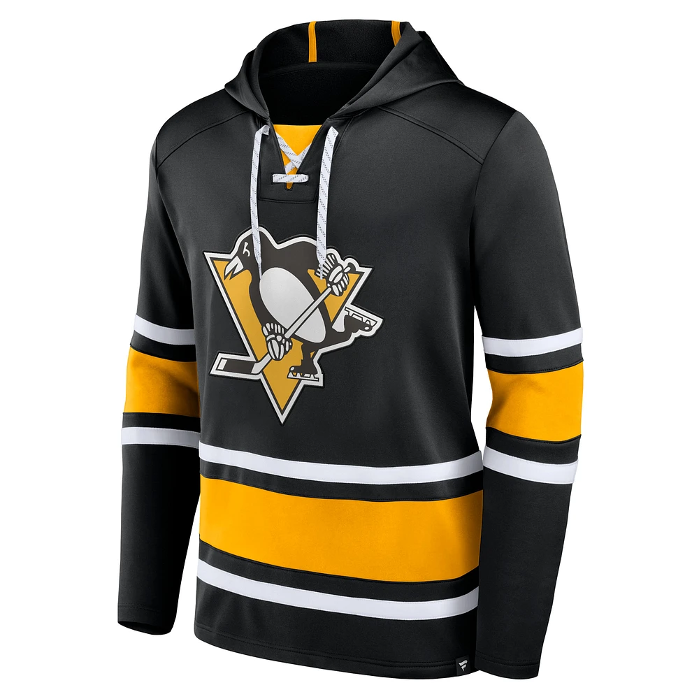 Men's Fanatics Black Pittsburgh Penguins Fundamental Lace-Up Pullover Hoodie