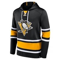 Men's Fanatics Black Pittsburgh Penguins Fundamental Lace-Up Pullover Hoodie