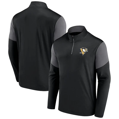 Haut zippé quart de tour avec logo des Penguins Pittsburgh Fanatics pour hommes, noir