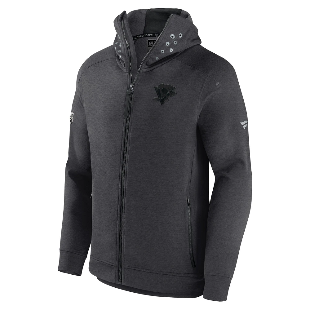 Men's Fanatics Charcoal Pittsburgh Penguins Authentic Pro Road Tech Lightweight Full-Zip Hoodie Jacket