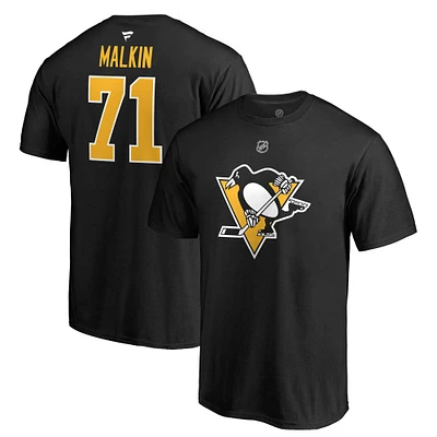 T-shirt noir authentique avec nom et numéro de pile des Penguins Pittsburgh Fanatics Evgeni Malkin pour hommes