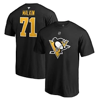 T-shirt noir authentique avec nom et numéro de pile des Penguins Pittsburgh Fanatics Evgeni Malkin pour hommes