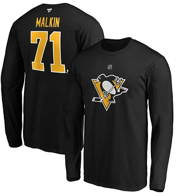 T-shirt authentique avec nom et numéro Stack des Penguins de Pittsburgh pour hommes Fanatics Evgeni Malkin noir