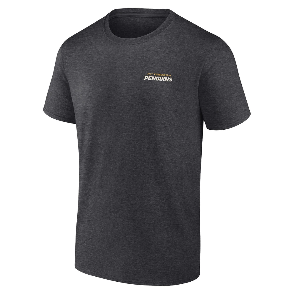 Men's Fanatics Heather Charcoal Pittsburgh Penguins Backbone T-Shirt