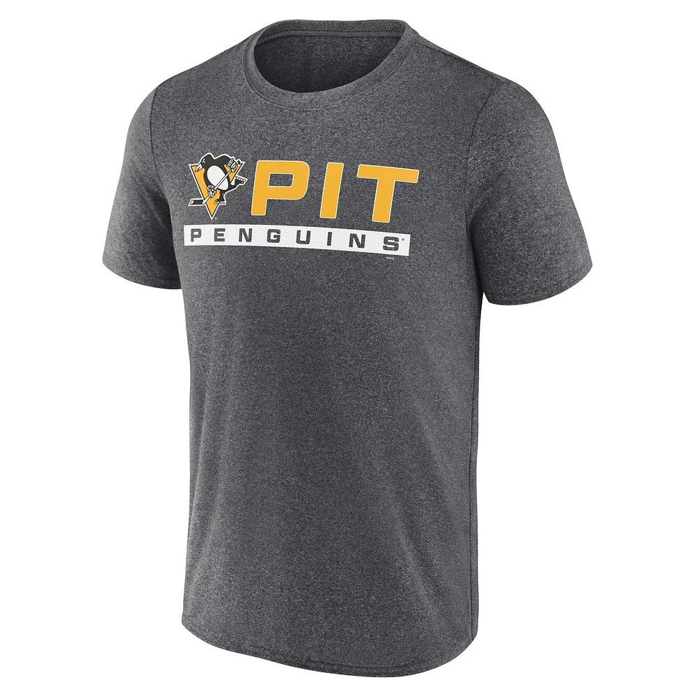 T-shirt Playmaker Fanatics Heather Charcoal pour hommes des Penguins de Pittsburgh