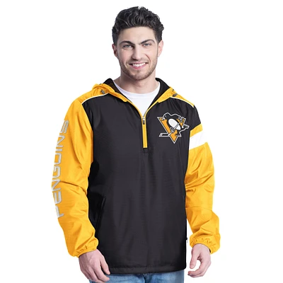 Veste à capuche demi-zip latéral G-III Sports by Carl Banks pour homme, noire/dorée, des Penguins de Pittsburgh