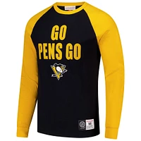 Men's Mitchell & Ness  Black/Gold Pittsburgh Penguins Legendary Slub Raglan Long Sleeve T-Shirt