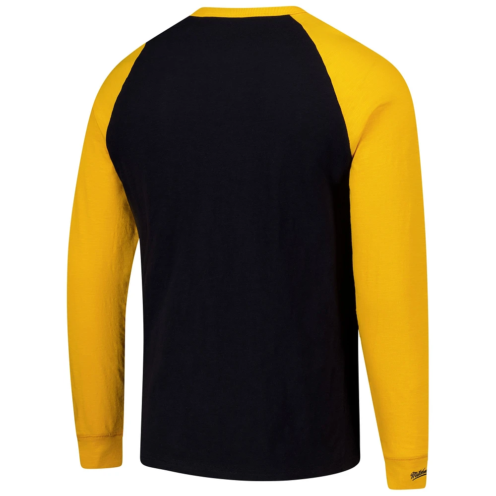 Men's Mitchell & Ness  Black/Gold Pittsburgh Penguins Legendary Slub Raglan Long Sleeve T-Shirt