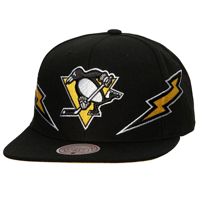 Casquette Mitchell & Ness Pittsburgh Penguins Double Trouble Lightning Snapback noire pour homme
