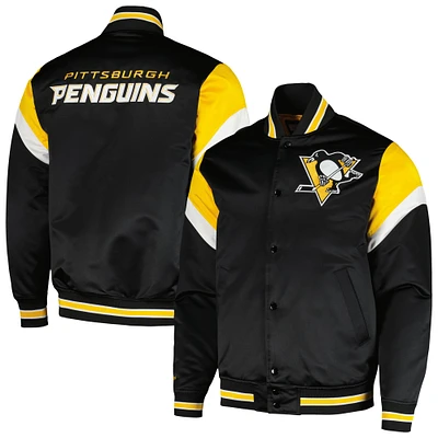 Veste noire à bouton-pression en satin d'épaisseur moyenne Mitchell & Ness pour hommes des Penguins de Pittsburgh