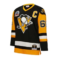 Men's Mitchell & Ness Mario Lemieux Black Pittsburgh Penguins  1991 Captain Patch Blue Line Player Jersey
