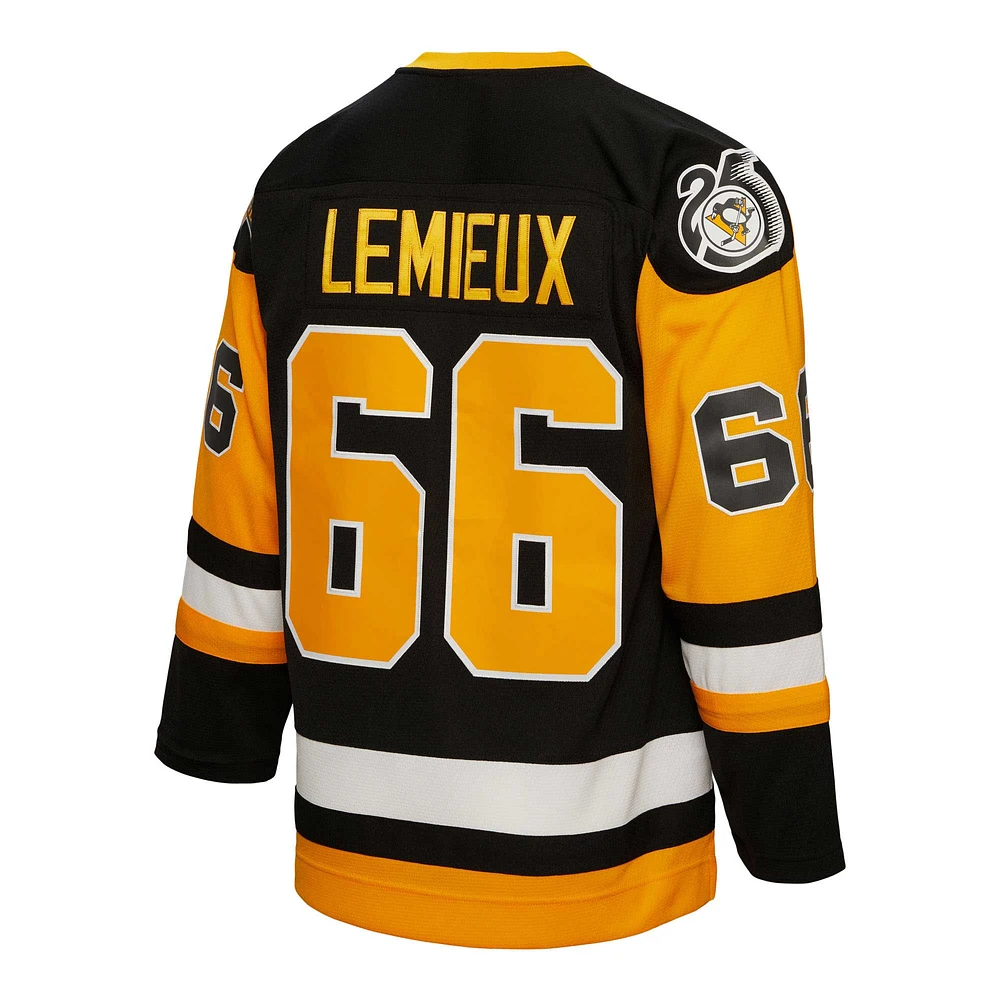 Men's Mitchell & Ness Mario Lemieux Black Pittsburgh Penguins  1991 Captain Patch Blue Line Player Jersey