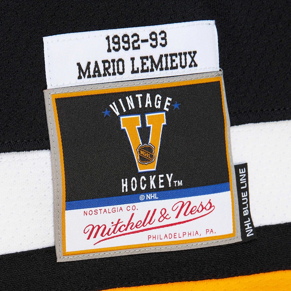 Men's Mitchell & Ness Mario Lemieux Black Pittsburgh Penguins  1992/93 Blue Line Player Jersey