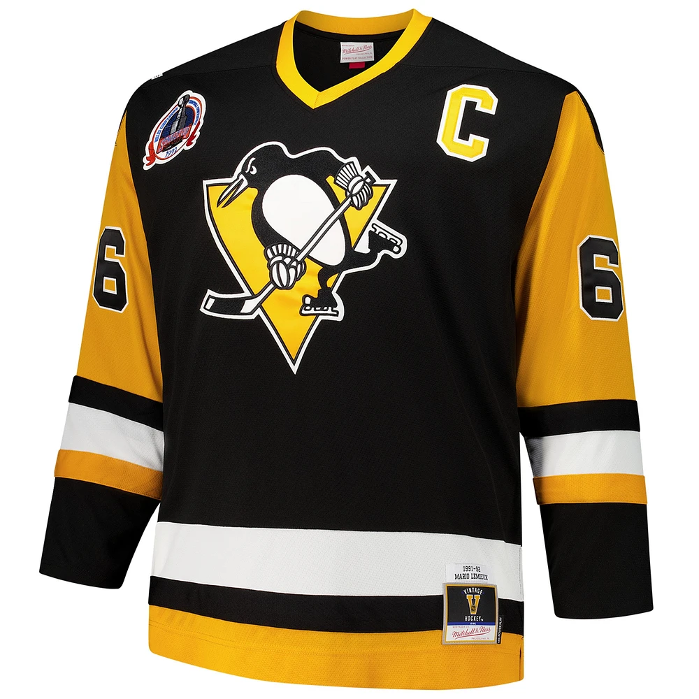 Men's Mitchell & Ness Mario Lemieux Black Pittsburgh Penguins Big Tall 1991/92 Blue Line 2.0 Jersey