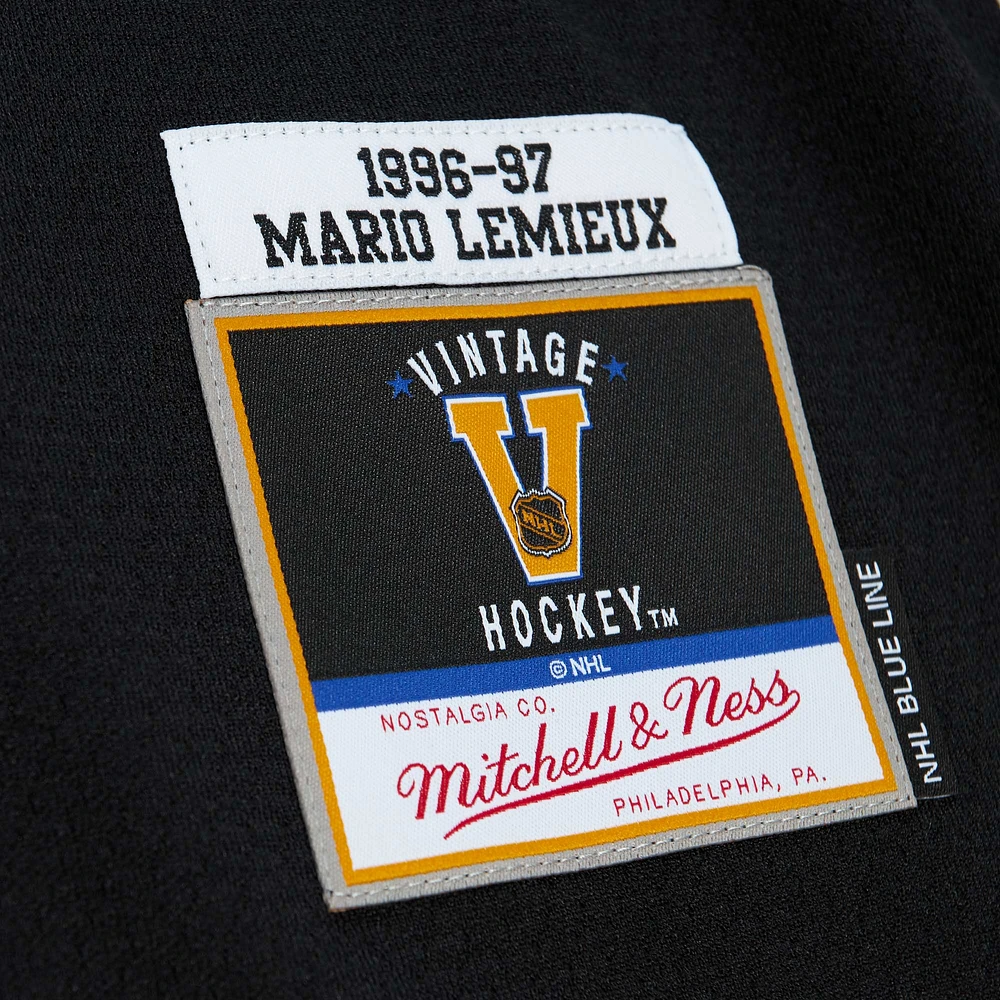 Men's Mitchell & Ness Mario Lemieux Black Pittsburgh Penguins Captain's Patch 1996/97 Blue Line Player Jersey
