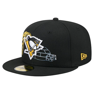 Casquette ajustée 59FIFTY noire New Era pour homme, motif State Stitch des Penguins de Pittsburgh