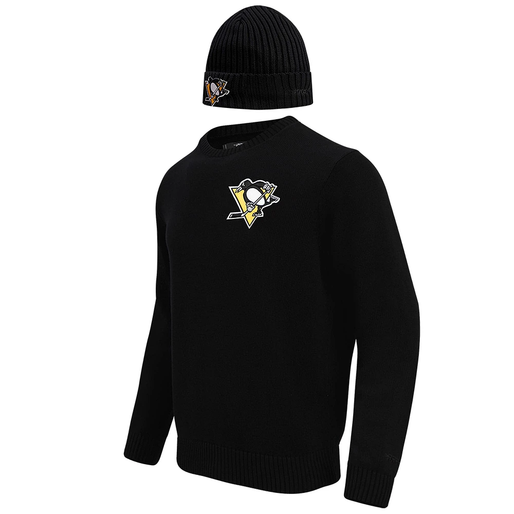 Men's Pro Standard Black Pittsburgh Penguins Pullover Sweater & Cuffed Knit Hat Box Gift Set