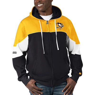 Sweat à capuche entièrement zippé Starter noir/or pour hommes des Penguins de Pittsburgh Power Forward