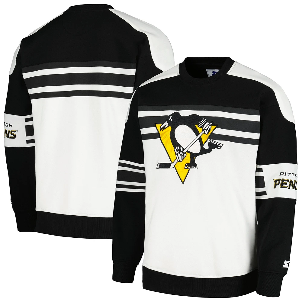 Sweat-shirt à col rond en polaire de défense des Penguins Pittsburgh Starter blanc pour hommes