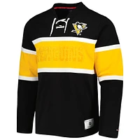 Men's Tommy Hilfiger Black Pittsburgh Penguins Walter Lace-Up Long Sleeve Top