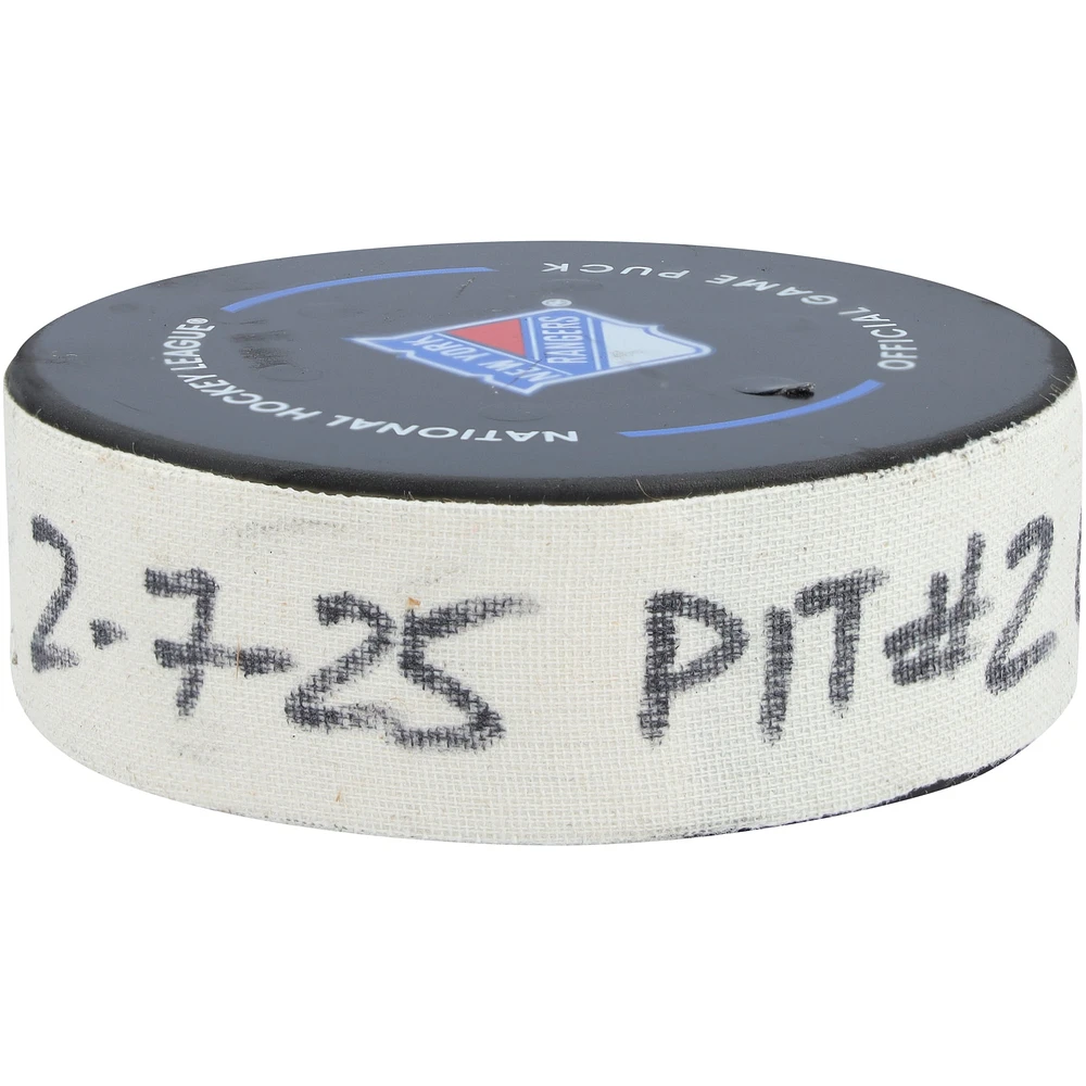 Rickard Rakell Pittsburgh Penguins Game-Used Goal Puck vs. New York Rangers on February 7, 2025