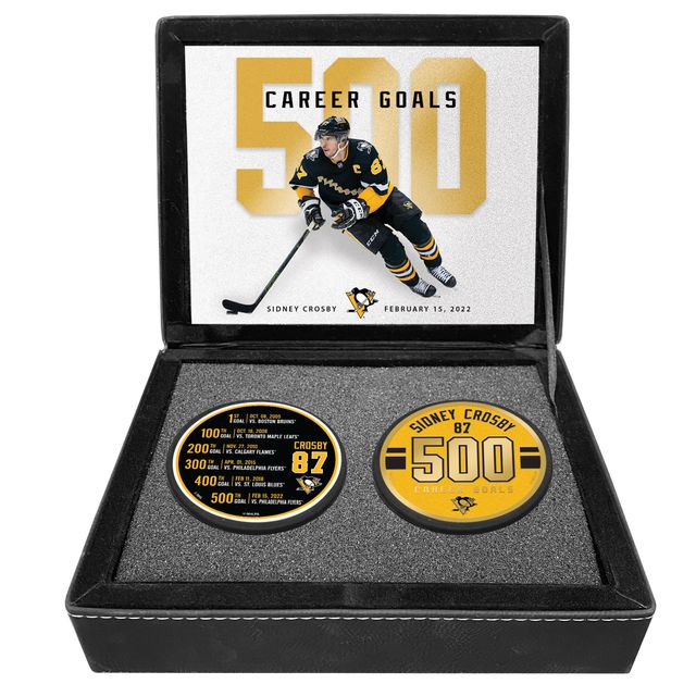 Pingouins de Pittsburgh dorés/noirs de Sidney Crosby - Ensemble de 2 rondelles médaillon