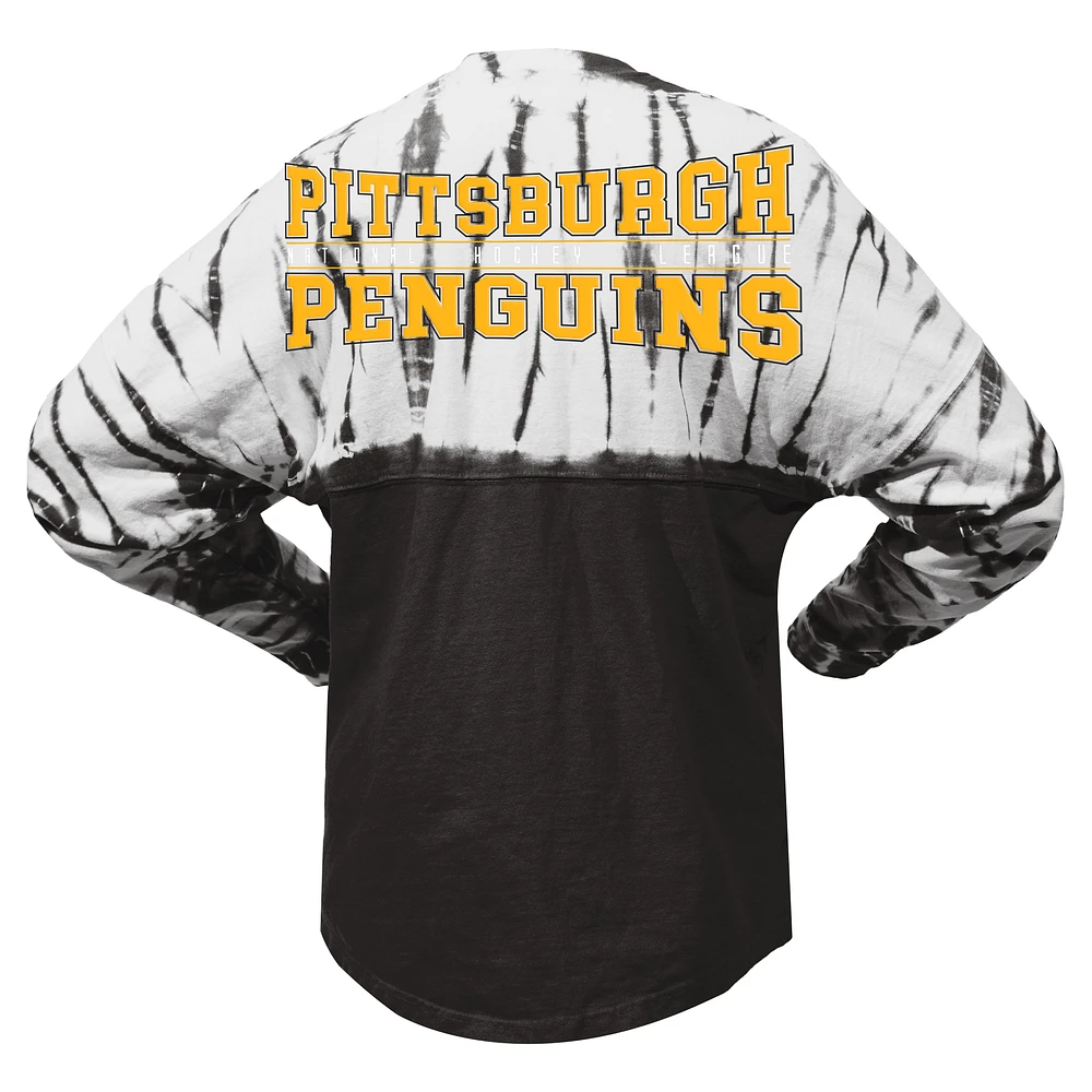 Unisex Spirit Jersey Black Pittsburgh Penguins Crystal Half Dye Long Sleeve T-Shirt