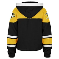 Women's '47 Black Pittsburgh Penguins Cropped Superior Lacer Pullover Hoodie