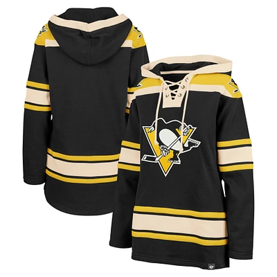 Chandail à capuchon Lacer supérieur noir des Penguins de Pittsburgh '47 pour hommes