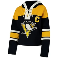 Women's '47 Sidney Crosby Black Pittsburgh Penguins Superior Lacer Cropped Pullover Hoodie
