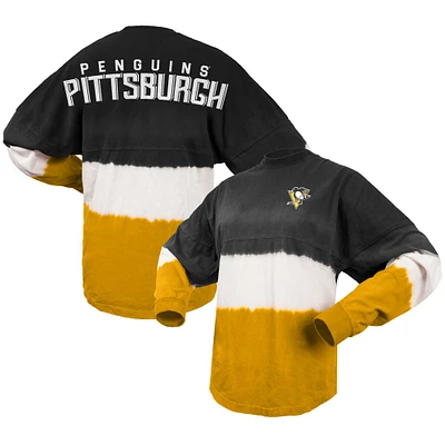 T-shirt à manches longues ombré Fanatics pour femmes, noir/or, Pittsburgh Penguins