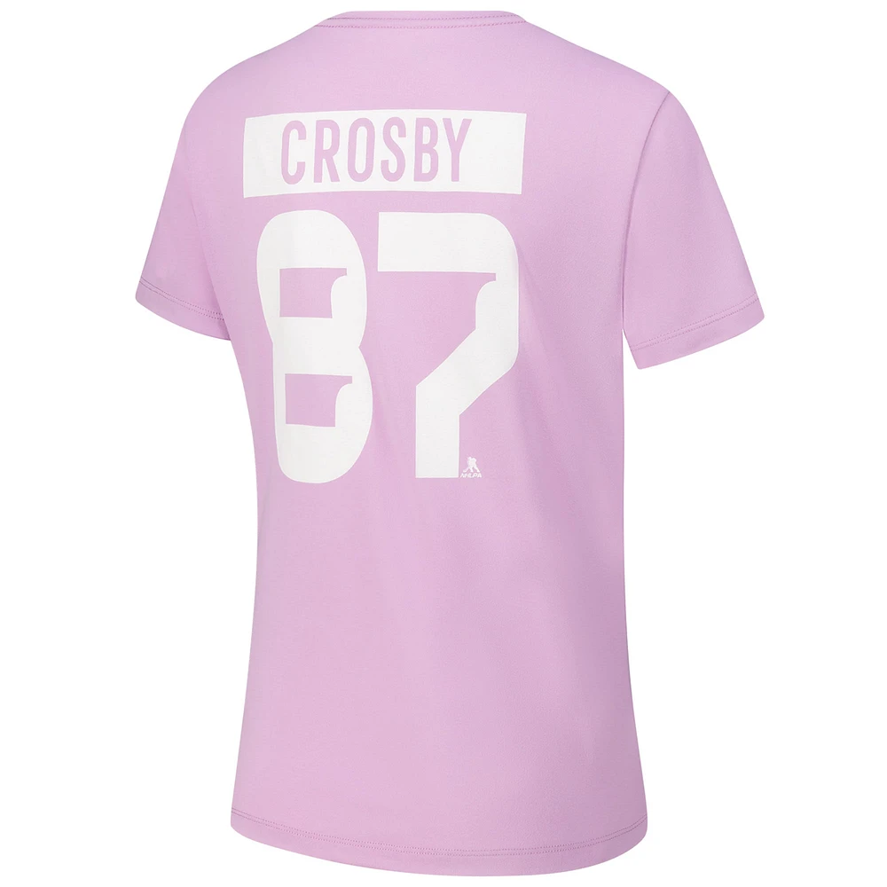 T-shirt pour femme Levelwear Sidney Crosby Lavender Pittsburgh Penguins Hockey Fights Cancer Anthem Name & Number