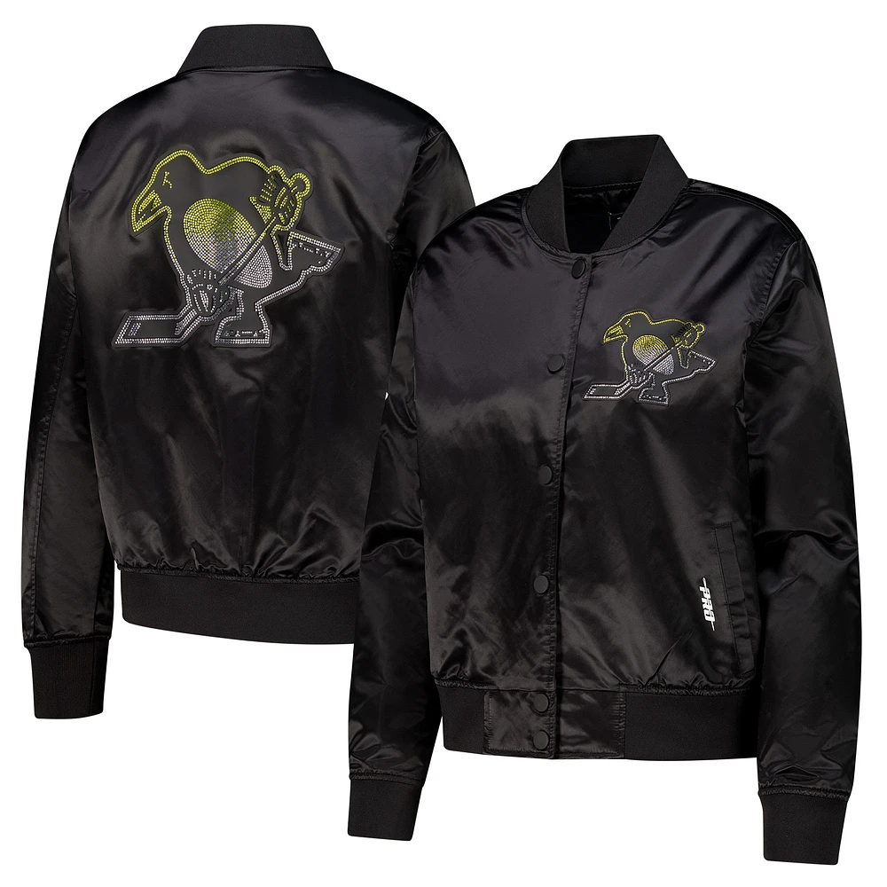 Women's Pro Standard Black Pittsburgh Penguins Rhinestone Jewels Satin Full-Snap Jacket