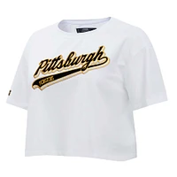 Women's Pro Standard White Pittsburgh Penguins Boxy Script Tail Cropped T-Shirt