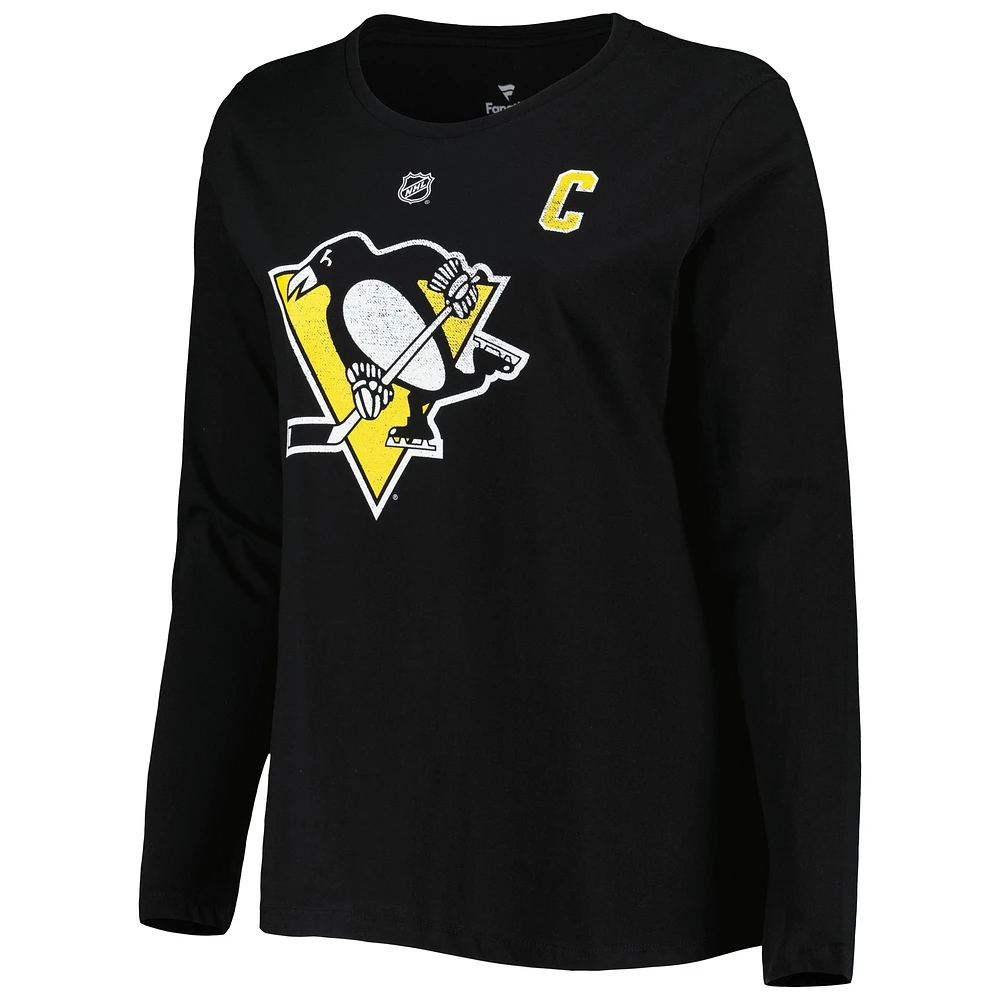 Women's Profile Sidney Crosby Black Pittsburgh Penguins Plus Distressed Printed Name & Number Long Sleeve T-Shirt