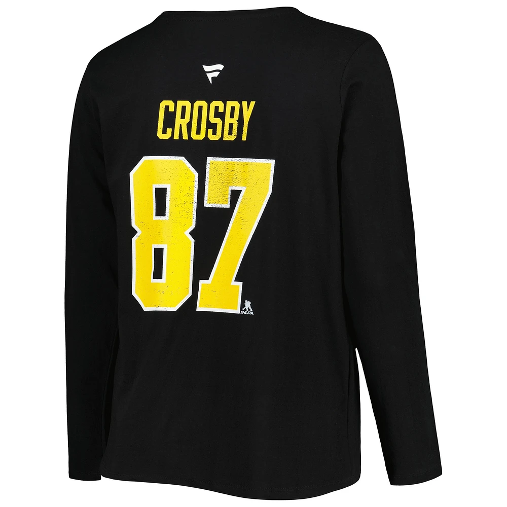 Women's Profile Sidney Crosby Black Pittsburgh Penguins Plus Distressed Printed Name & Number Long Sleeve T-Shirt