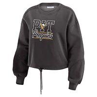 Women's WEAR by Erin Andrews Black Pittsburgh Penguins Washed Fleece Sweatshirt & Shorts Lounge Set