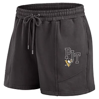 Women's WEAR by Erin Andrews Black Pittsburgh Penguins Washed Fleece Sweatshirt & Shorts Lounge Set