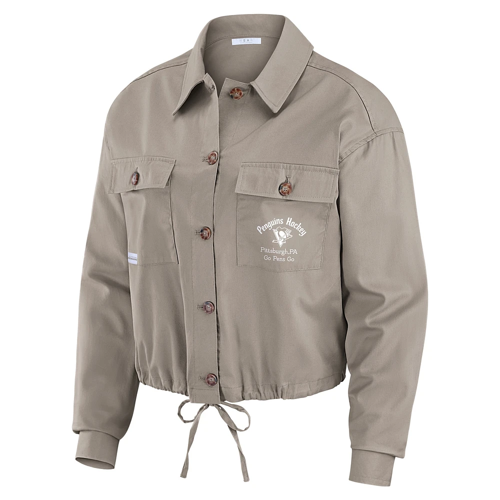 Women's WEAR by Erin Andrews Khaki Pittsburgh Penguins Cinched Button-Up Jacket