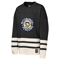 Youth Mitchell & Ness  Black Pittsburgh Penguins Chainstitch Heavyweight Long Sleeve Top