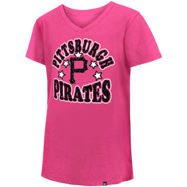 T-shirt à col en V avec étoiles jersey Pittsburgh Pirates New Era pour jeune fille, rose