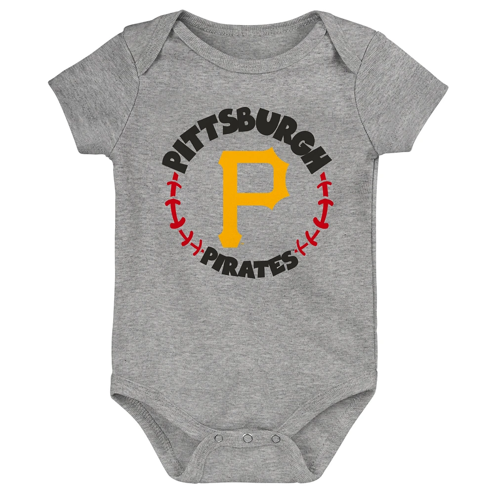 Infant Gold/White/Heather Gray Pittsburgh Pirates Biggest Little Fan 3-Pack Bodysuit Set